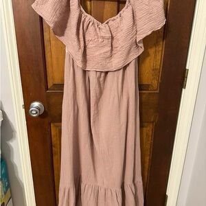 Pink Off-Shoulder Maxi Dress